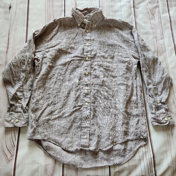 **SOLD** Brooks Brothers 100% Irish Linen Brown Plaid Long Sleeve Shirt Size L - Picture 2 of 6